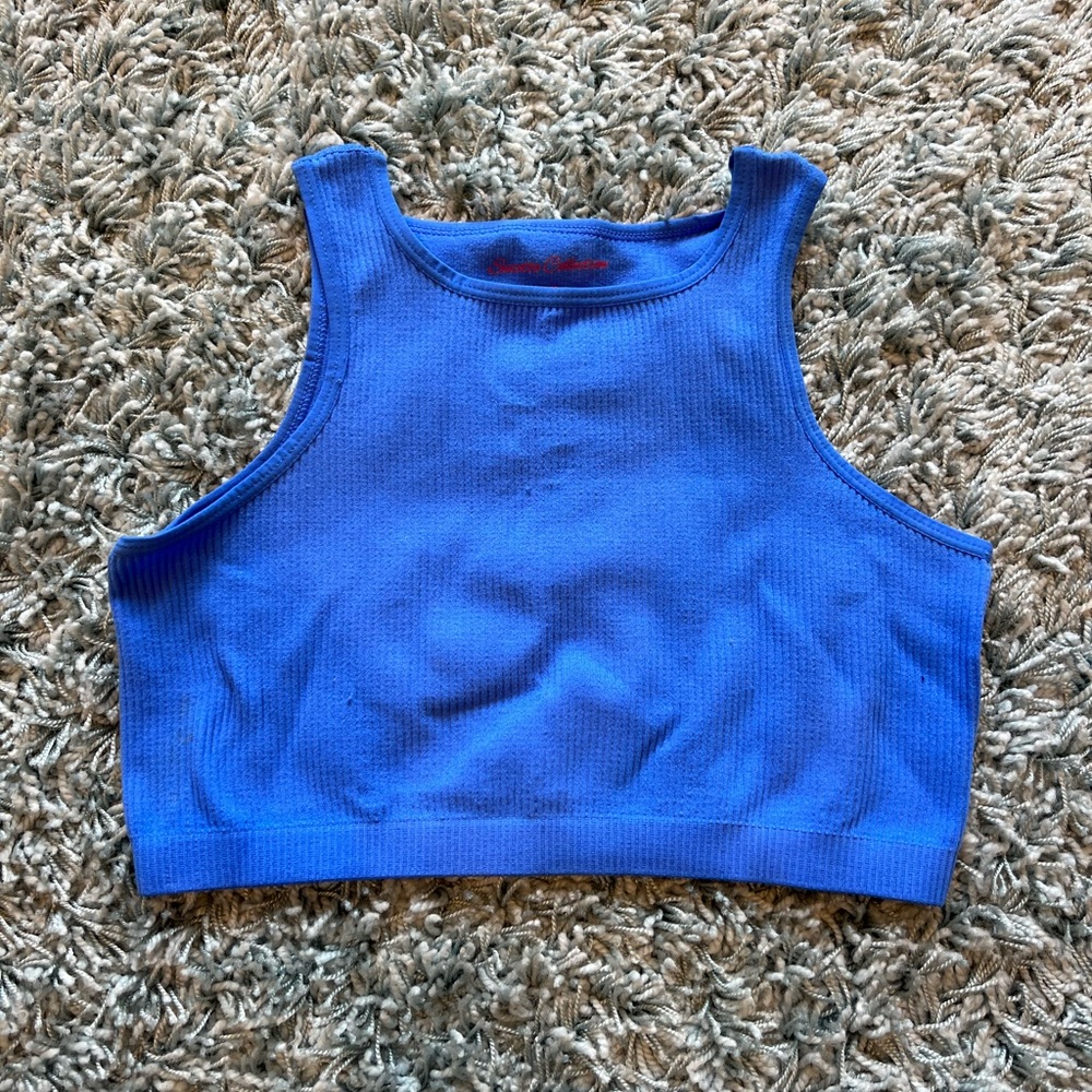 Suzette Collection Ribbed High Neck Tank Blue